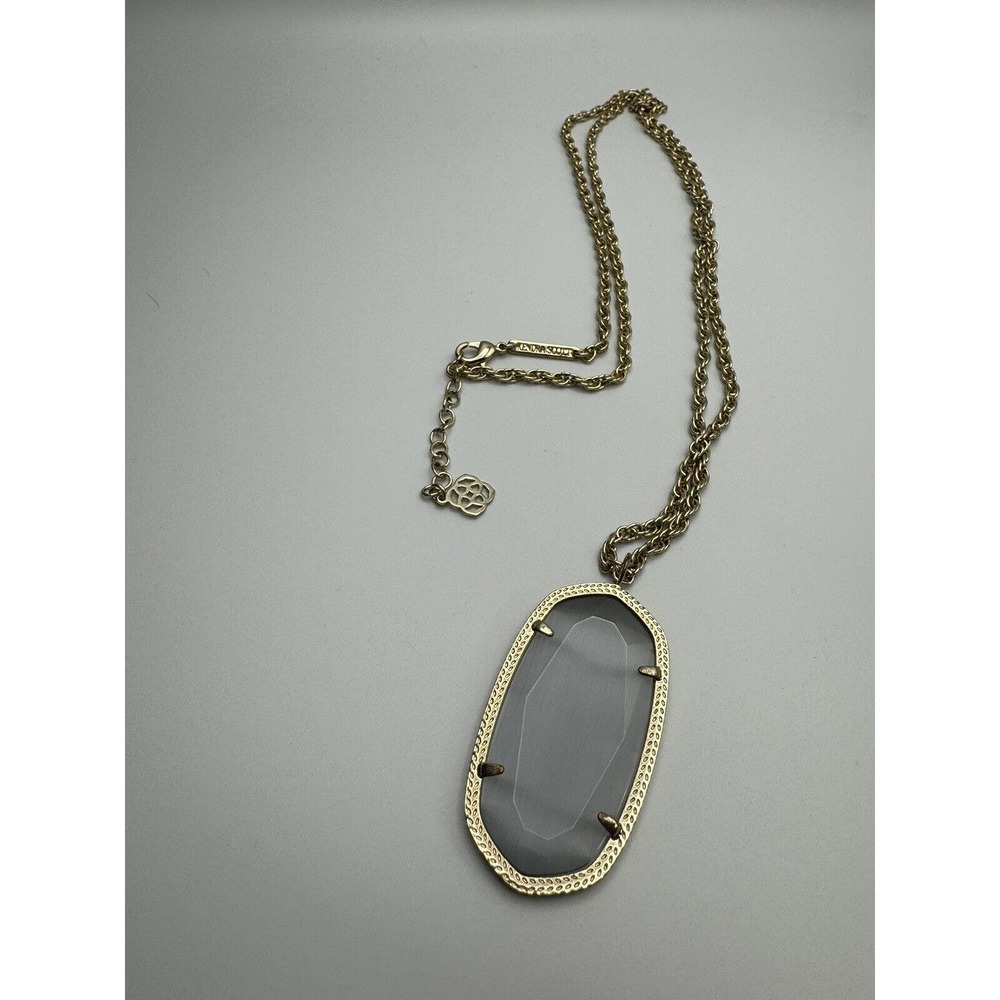 Kendra Scott Rae Necklace Slate Cats Eye Pendant Gold Tone 30-32” Adj Chain